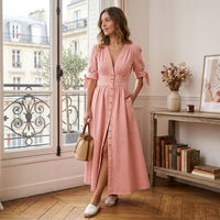 Robe longue en jean boutonnée Romane