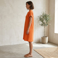 Robe Henley à poche en mélange coton-lin