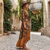 Robe longue portefeuille à motifs floraux pour l'automne