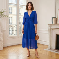 Robe midi en mousseline froncée