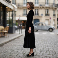 Robe midi en velours bleu marine Elissa