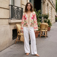Veste courte bohème à motifs floraux