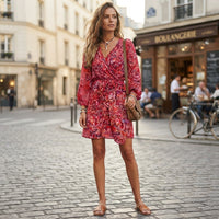 Mini-robe bohème à manches bouffantes