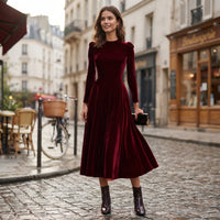 Robe midi en velours bleu marine Elissa