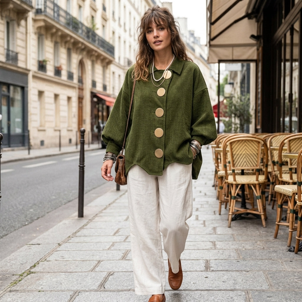 Veste rétro oversize en velours côtelé