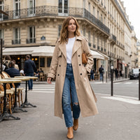 Trench-coat long en mélange de coton