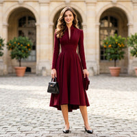 Robe midi Jennifer plissée à col en V