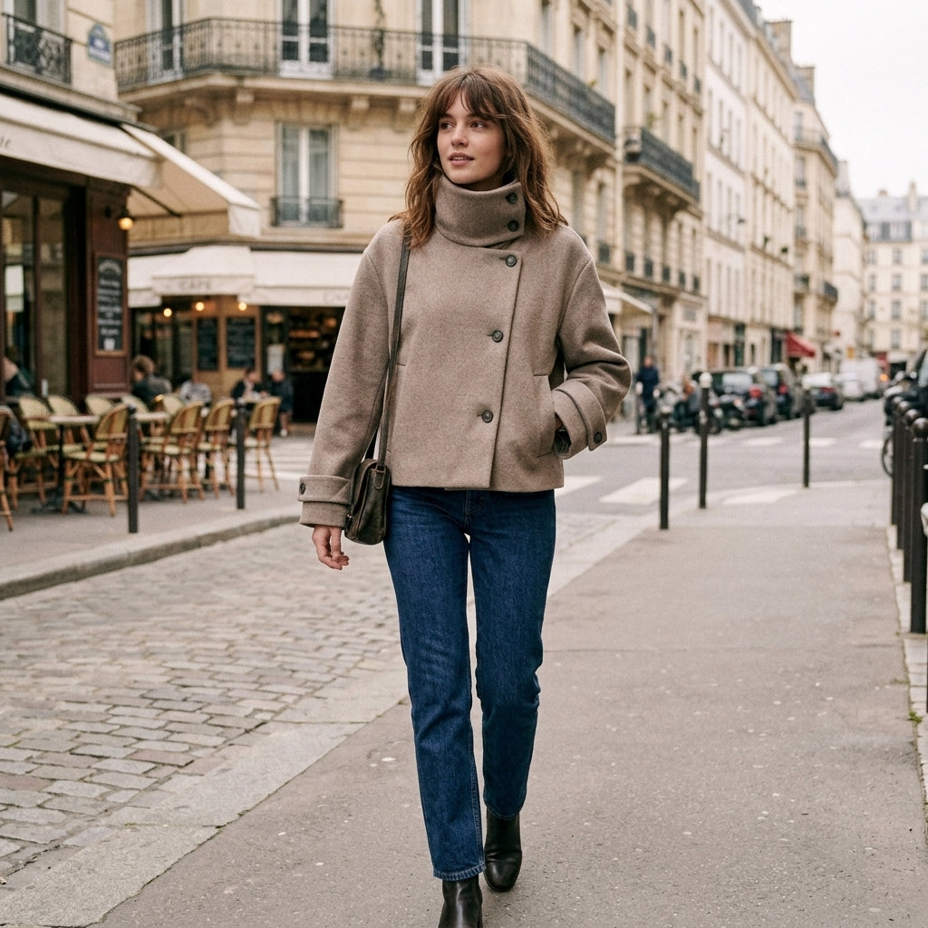 Manteau en mélange de laine à col montant