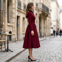 Robe midi Jennifer plissée à col en V