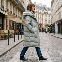 Manteau matelassé long à capuche