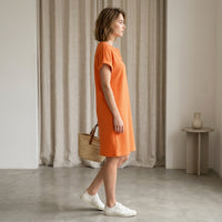 Robe Henley à poche en mélange coton-lin