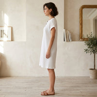 Robe Henley à poche en mélange coton-lin