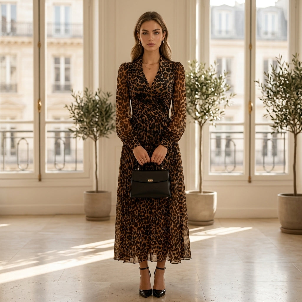 Robe longue portefeuille Mila motif léopard