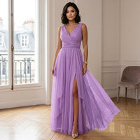 Robe de cérémonie en mousseline plissée pour mère de la mariée