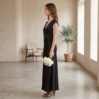 Robe longue portefeuille en satin Eva