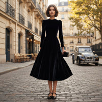 Robe midi en velours bleu marine Elissa