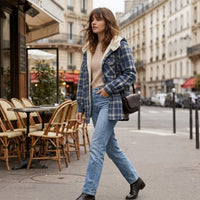 Veste à carreaux à capuche doublée de sherpa