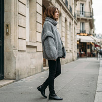 Pull à col roulé et manches bouffantes en maille épaisse