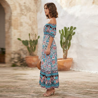 Robe longue bohème à fleurs et épaules dénudées