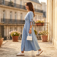 Robe longue en jean boutonnée Romane