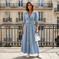 Robe longue en jean boutonnée Romane
