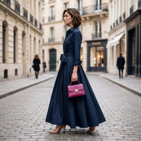 Robe chemise longue trapèze avec ceinture