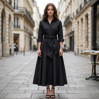 Robe chemise longue trapèze avec ceinture