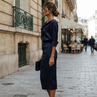 Robe-chemise bleu marine à col rabattu
