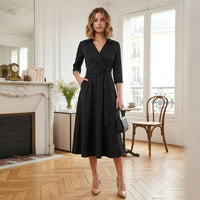 Robe midi cache-cœur à manches longues