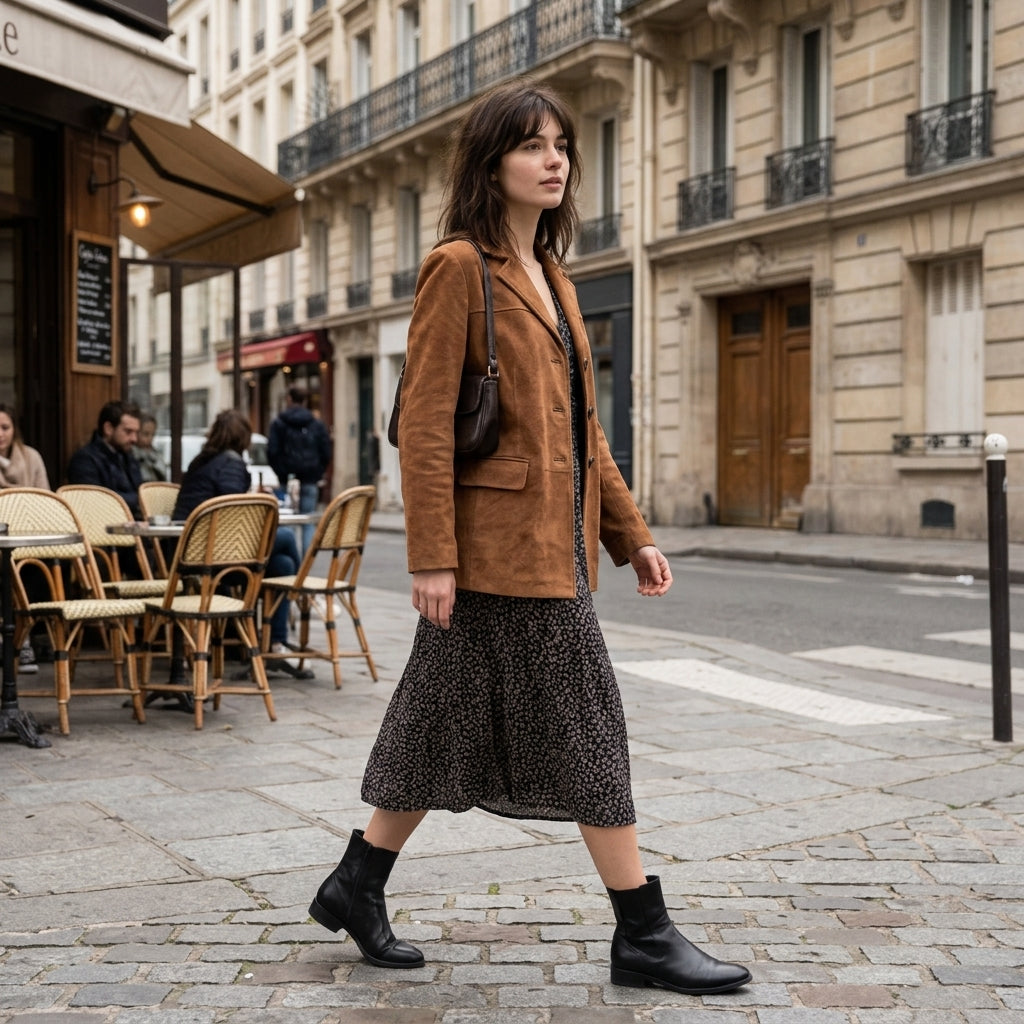 Blazer oversize en daim marron
