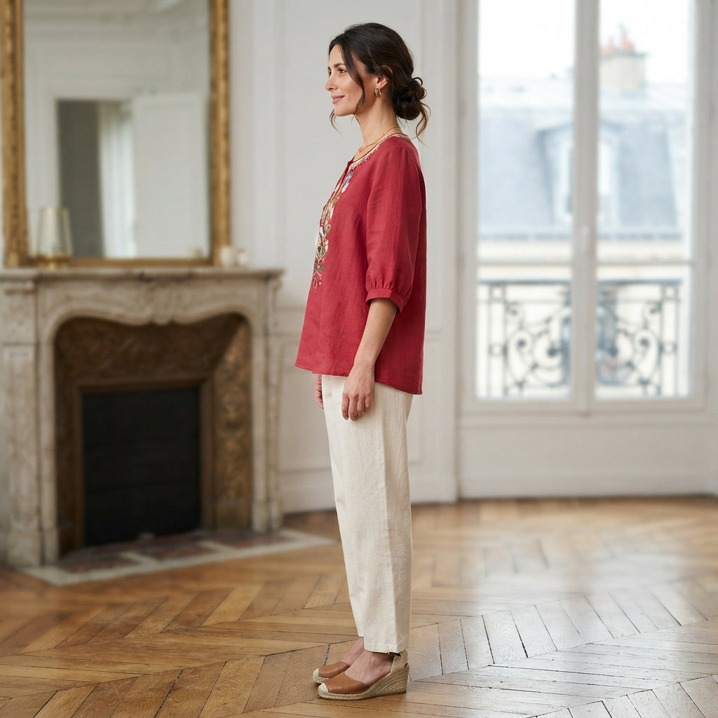 Blouse en lin à motifs floraux Sarah