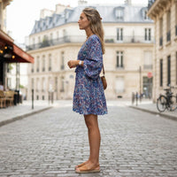 Mini-robe bohème à manches bouffantes