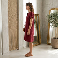Robe Henley à poche en mélange coton-lin