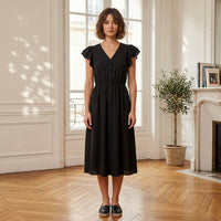 Robe midi à col en V et volants