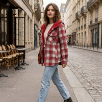 Veste à carreaux à capuche doublée de sherpa