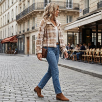 Veste décontractée en matière pelucheuse à motif damier