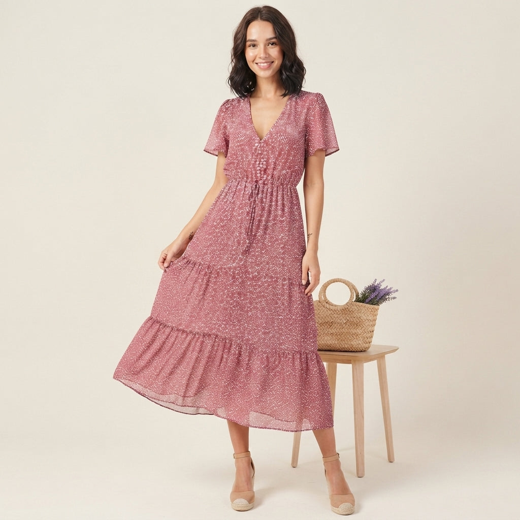 Robe bohème à col en V et volants