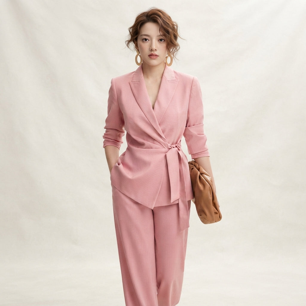 Ensemble tailleur pantalon large avec ceinture