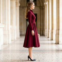 Robe midi Jennifer plissée à col en V