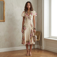 Robe portefeuille mi-longue à fleurs Thomasine