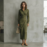 Robe midi portefeuille verte Satinelle