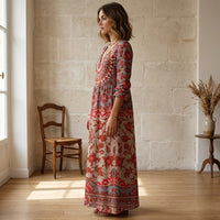 Robe midi à motif floral, col en V et poches