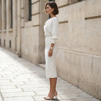 Robe midi en maille côtelée à manches chauve-souris
