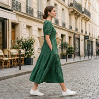 Robe longue en velours à col en V