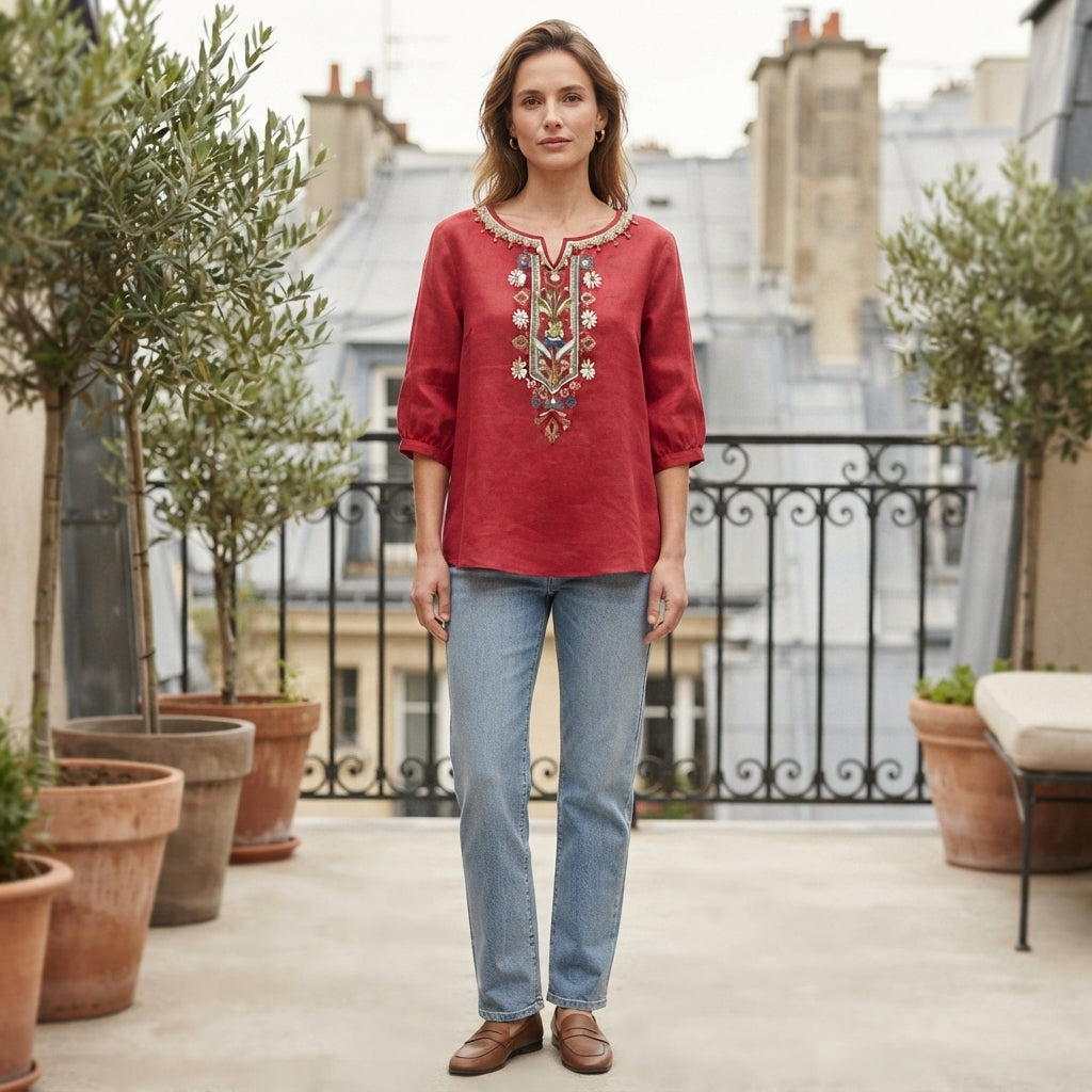 Blouse en lin à motifs floraux Sarah