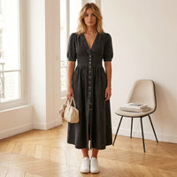Robe longue en jean boutonnée Romane