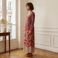 Robe midi à motif floral, col en V et poches