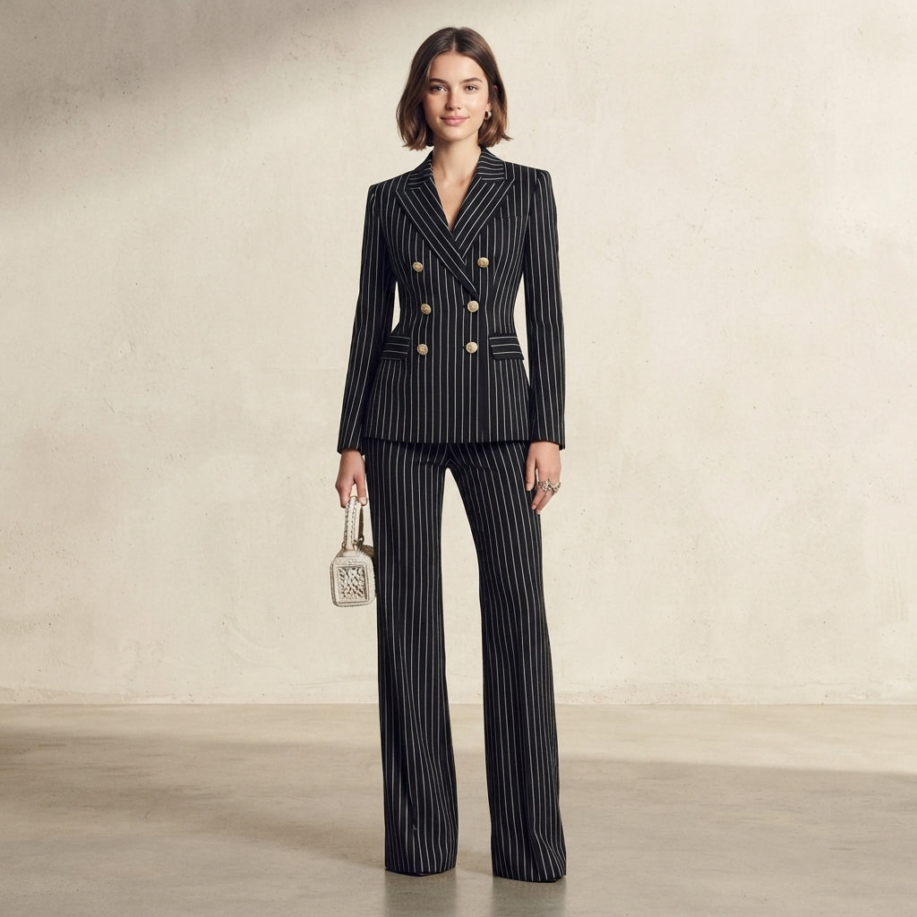 Ensemble costume croisé à fines rayures