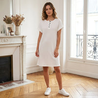 Robe Henley à poche en mélange coton-lin