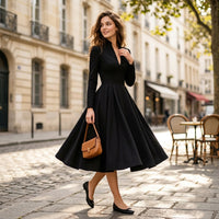 Robe midi Jennifer plissée à col en V